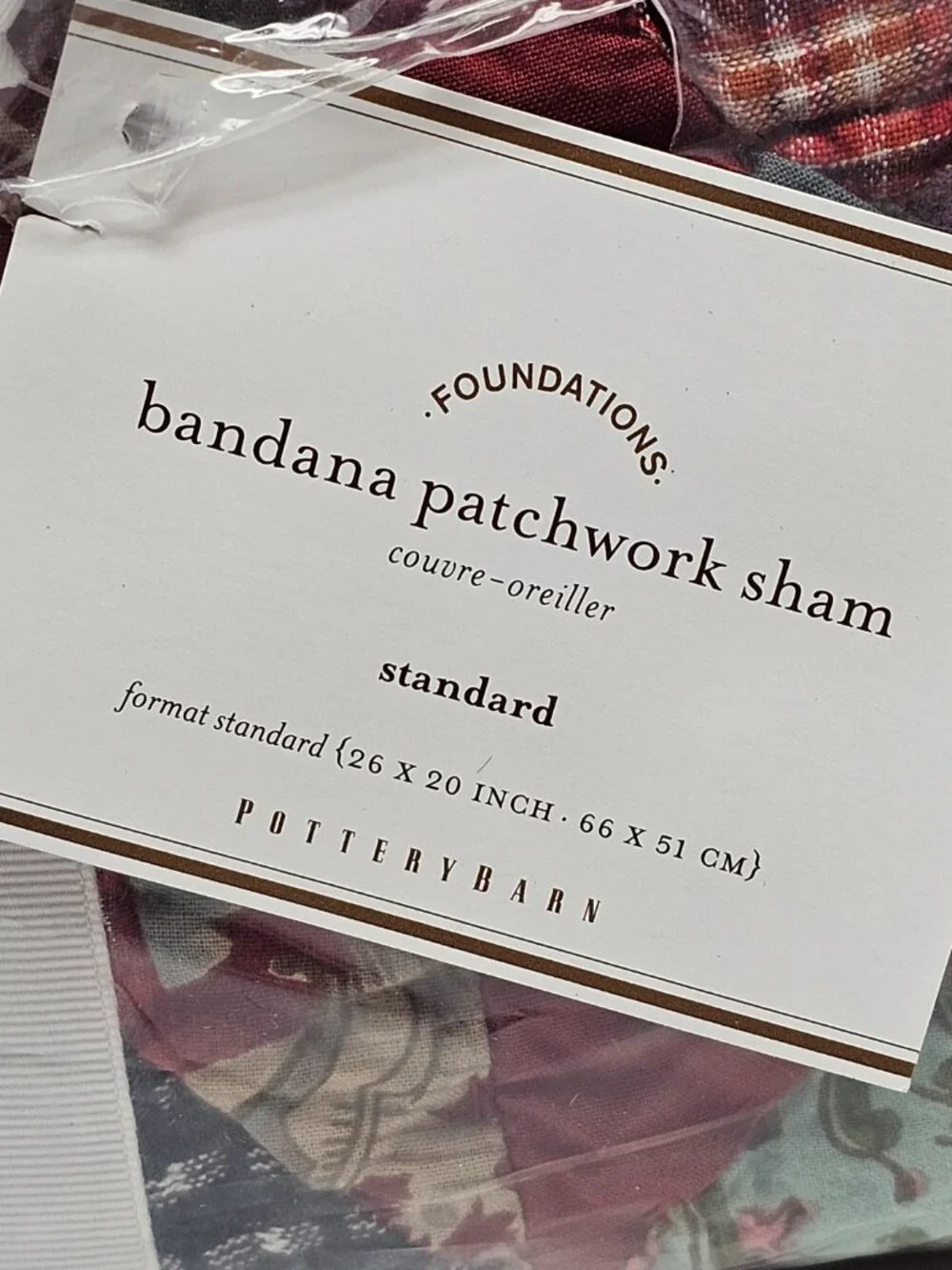 1 NEW Pottery Barn Bandana Patchwork Standard Sham Pillow Cover Quilt 1291152